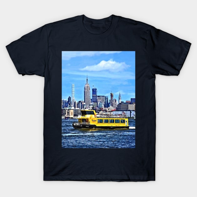 Manhattan NY - Ferry In Front Manhattan Skyline T-Shirt by SusanSavad
